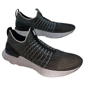 Nike React Phantom Run Flyknit 2 Black/White Grey Mens Running Shoes 13